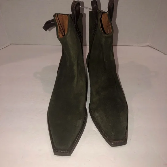 We The Free People Green Suede Wesley Western Cowboys Boots Shoes sz 6.5/36.5